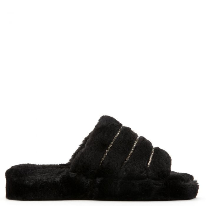 Cupcake Fur Sandals Black Fur