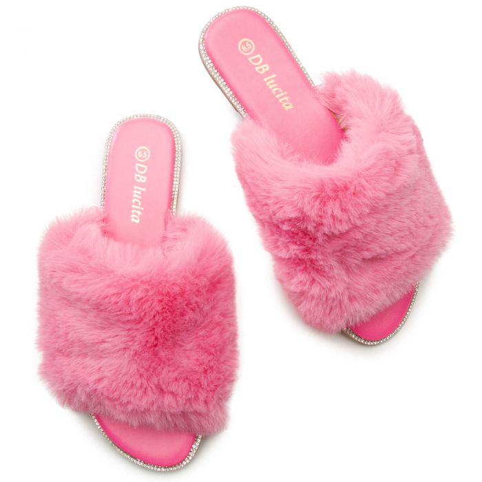 fuchsia fur slides