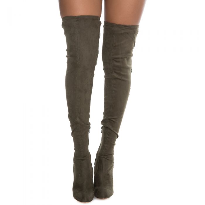 Addison-1 thigh High Lace-Up Boot Olive