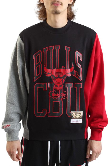 NBA Chicago Bulls Split 3 Crewneck Sweater Black/Grey/Red