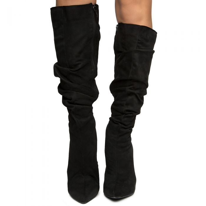 CHASE & CHLOE Knee High Boot LOPEZ-1 BLACK SUEDE - Shiekh