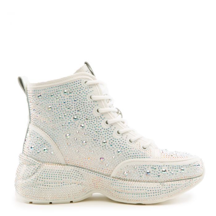 Queendom-1 Rhinestone Platform Sneakers White