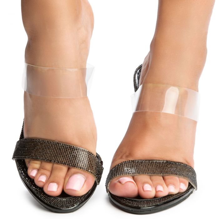 Leelee-01 Bedazzled Clear Strap High Heel Black Pt