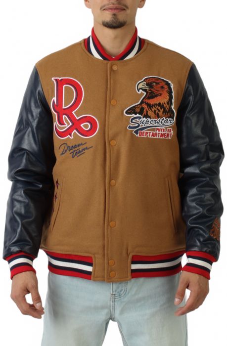 All American Varsity Jacket Caramel/Navy/Red