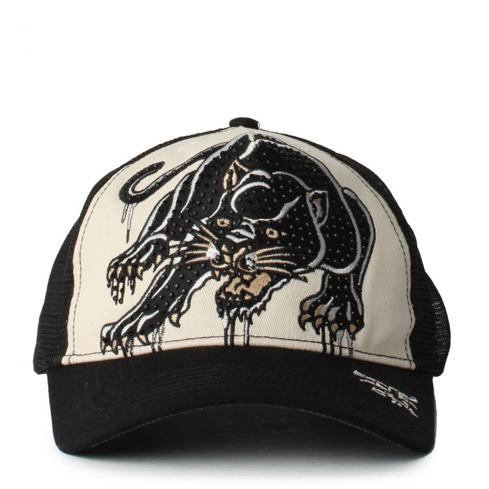 Rhinestone Panther Trucker Hat Black