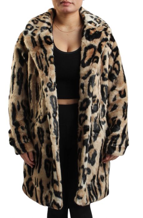 Leo-Fur Leopard Faux Fur Jacket  Brown