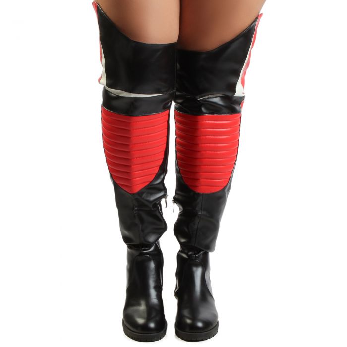 NORRIS-1 Over Knee Boots Black/Red