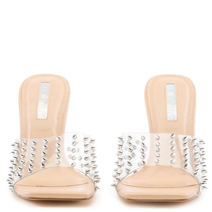 Hugo-8 Studs Stiletto High Heels Clear/Beige