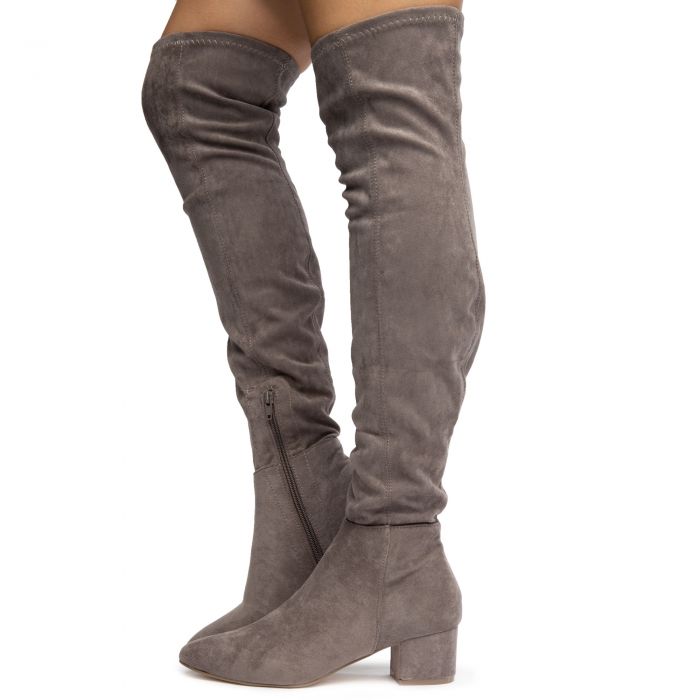 Womens Over Knee Thigh High Boots Faux Suede Kitten Heel Pointy Toe Casual Shoes
