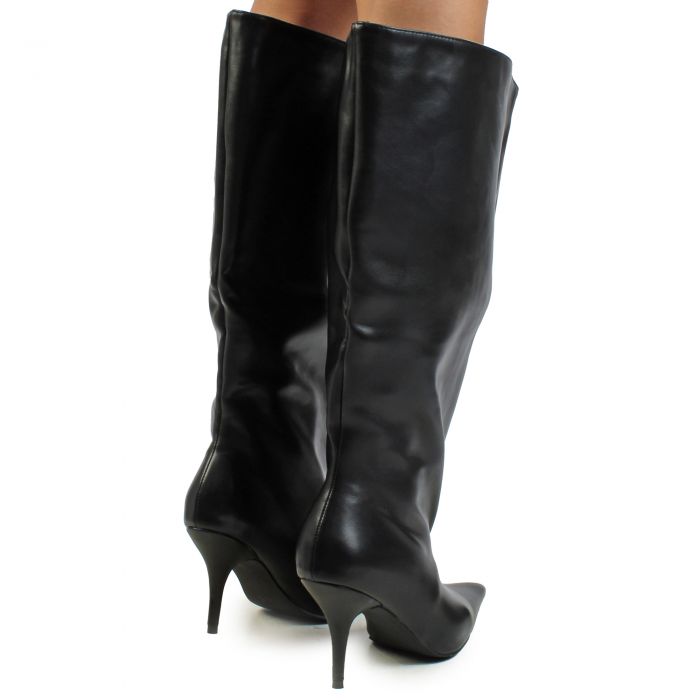 Brighten-Black Oversized Knee High Stiletto Boot Black