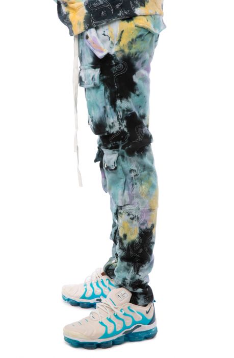 Olive Paisley Embroidered Cargo Joggers Tie Dye
