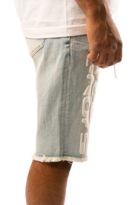 Aphex Puff Print Denim Shorts Light Blue