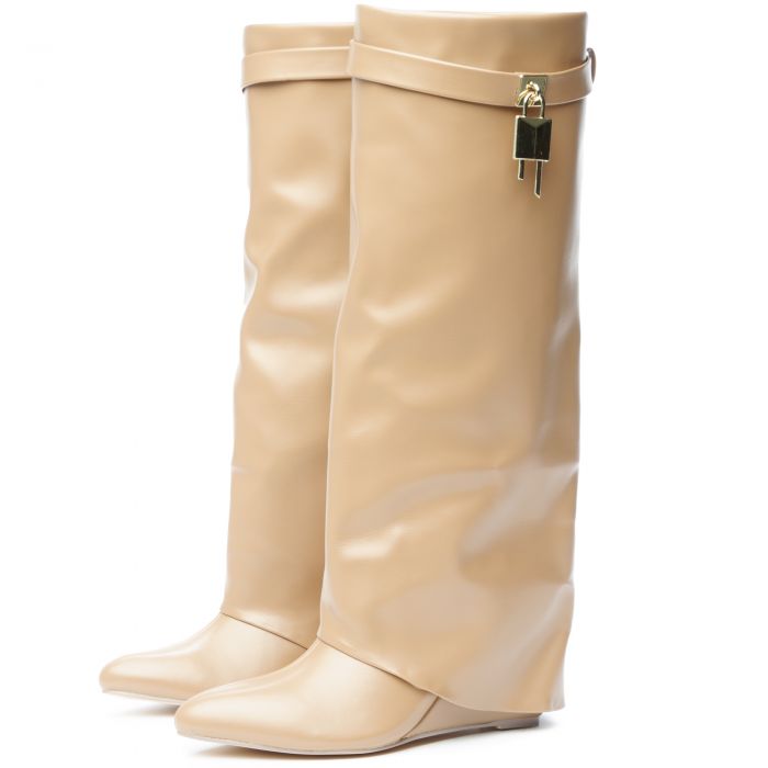 Mutto-1 Drape Knee High Boot Beige