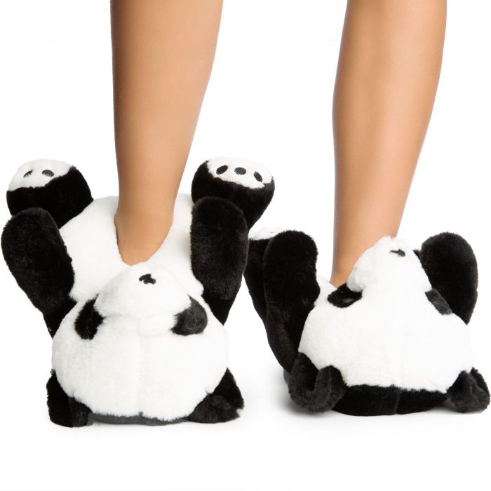 Plush-02 Panda Fuzzy Slippers Black/White Panda