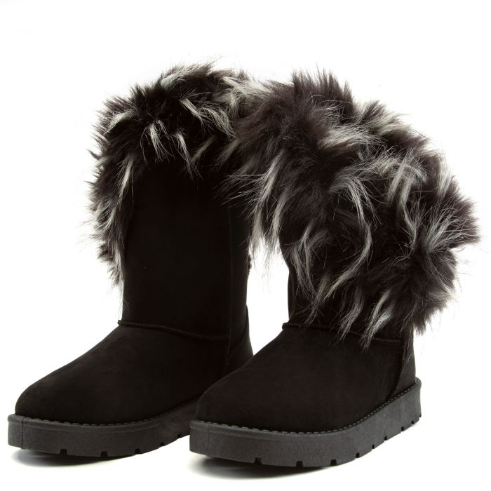 Ada Faux Fur Booties Black/White