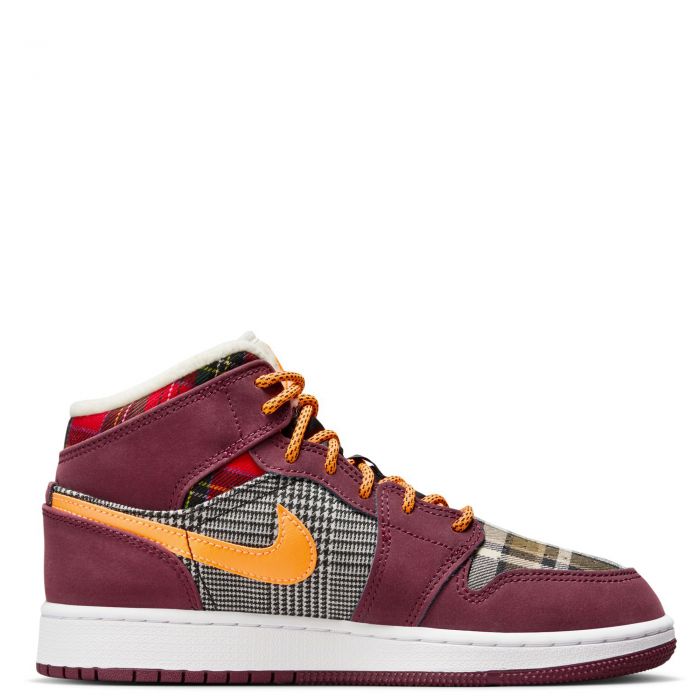 Grade School Air Jordan 1 Mid SE Night Maroon/Total Orange-Black-White