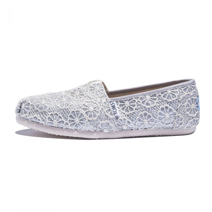 Toms for Women: Classic Silver Crochet Glitter Flat Silver