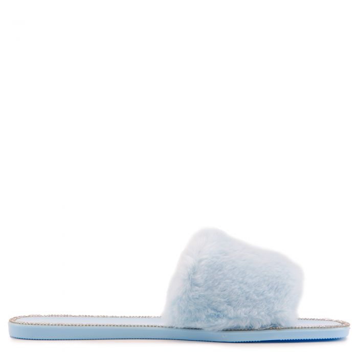Jacelyn-18 Flat Fur Sandals Baby Blue Fur