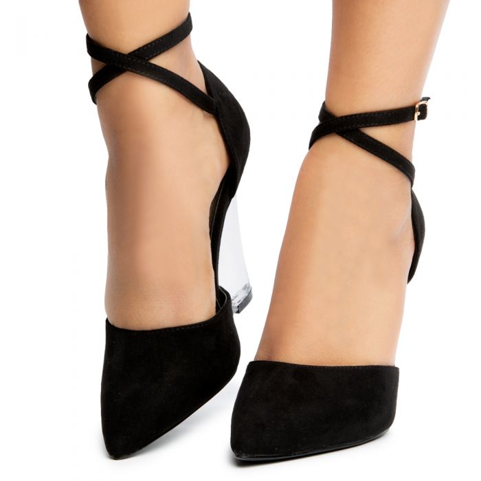 Athan-2 Pointy Toe Clear Wedges Black Suede