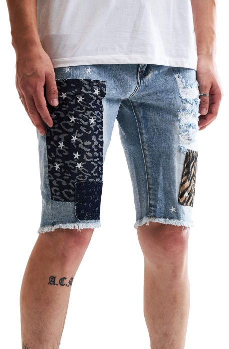Gerard Denim Shorts Blue Patchwork