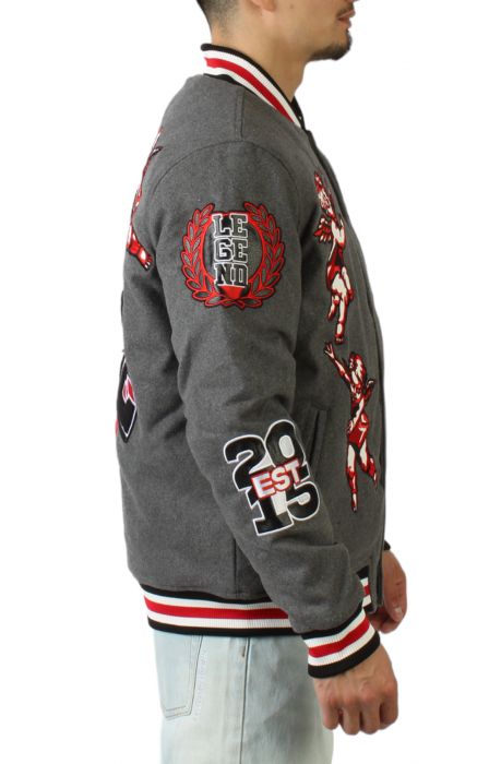 Cherub Rock Varsity Jacket Charcoal/Red