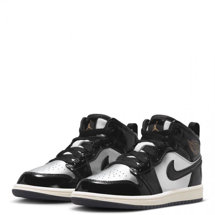 Pre-School Jordan 1 Mid SE Black/Metallic Gold-Metallica Silver-Sail
