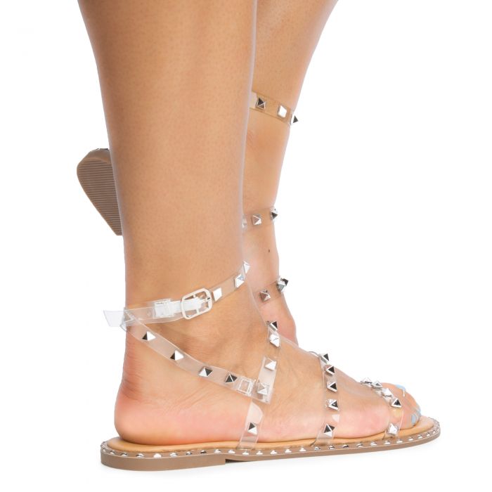 Pikes-55 Studded Flat Sandals Clear