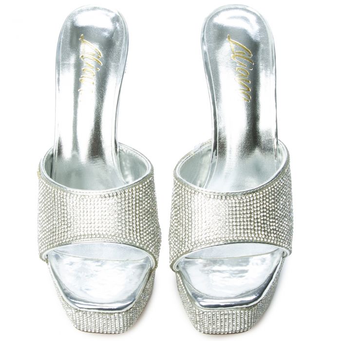 Aja-3 Rhinestone Platform Heel Silver