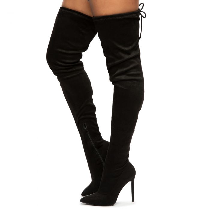 Womens Over Knee Thigh High Boots Faux Suede Kitten Heel Pointy Toe Casual Shoes