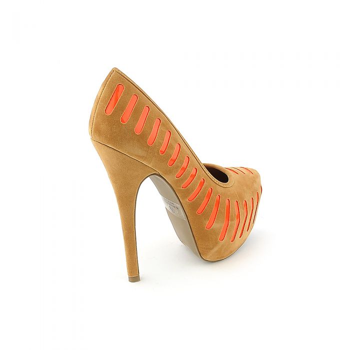 076 High Heel Dress Shoe Tan/Neon Orange