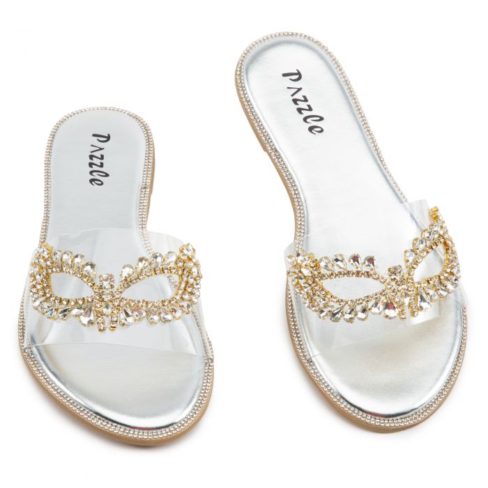 SHIEKH Isabella-08 Jewel Flat Sandals ISABELLA-08-SLV - Shiekh