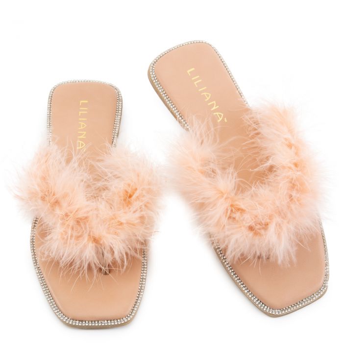 Bebe-2 Fur Thong Sandals Nude