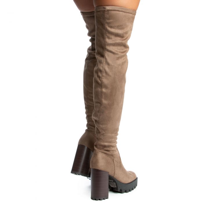 Intense-06 Thigh High Boot Taupe Suede