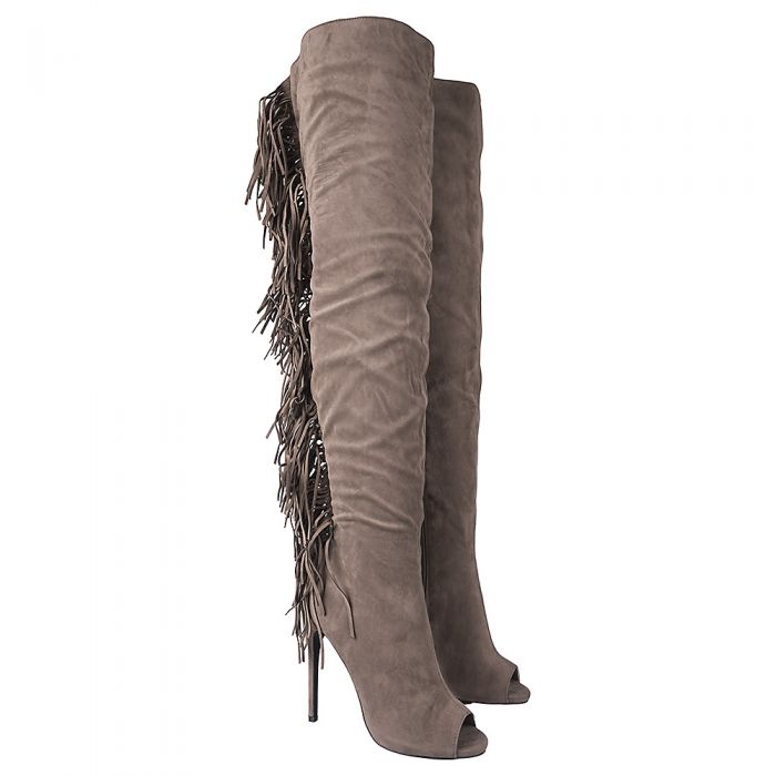 Women's Thigh-High Fringe Boot Rose Grey
