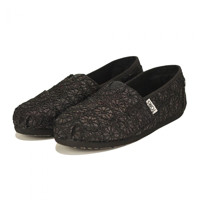 Toms for Women: Classic Black Crochet Glitter Flat Black