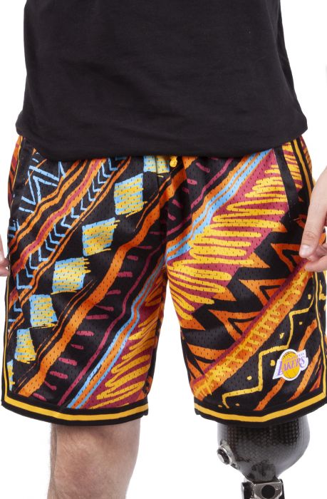 MITCHELL AND NESS Lakers Game Day Tribal Pattern Shorts PSHR4837 ...