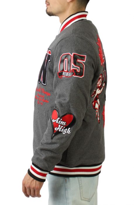 Cherub Rock Varsity Jacket Charcoal/Red