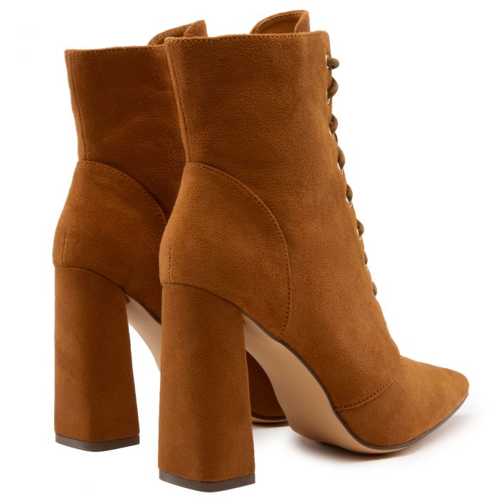Milano-1 Lace-Up Block Heel Bootie Tan Suede
