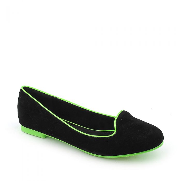 Mindy-AS Casual Flat Shoe Black Velvet/Neon Green