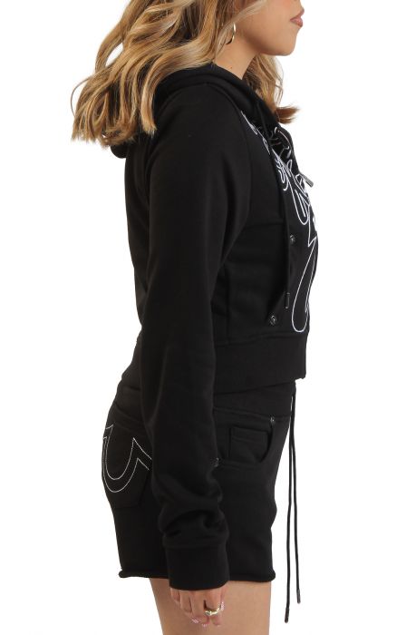 Shrunken Rope Stitch Zip Hoodie  Black