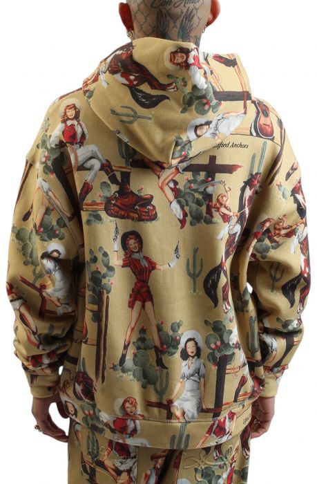 Jesse All Over Pattern Hoodie  Tan