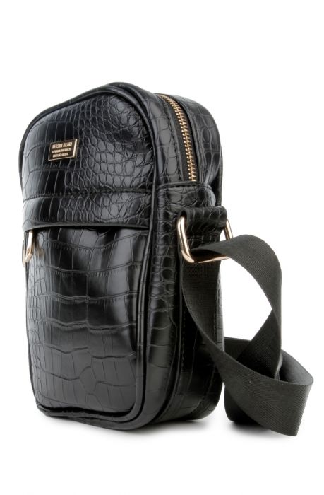 The Black Croc Skin Cross Body Bag in Black Black