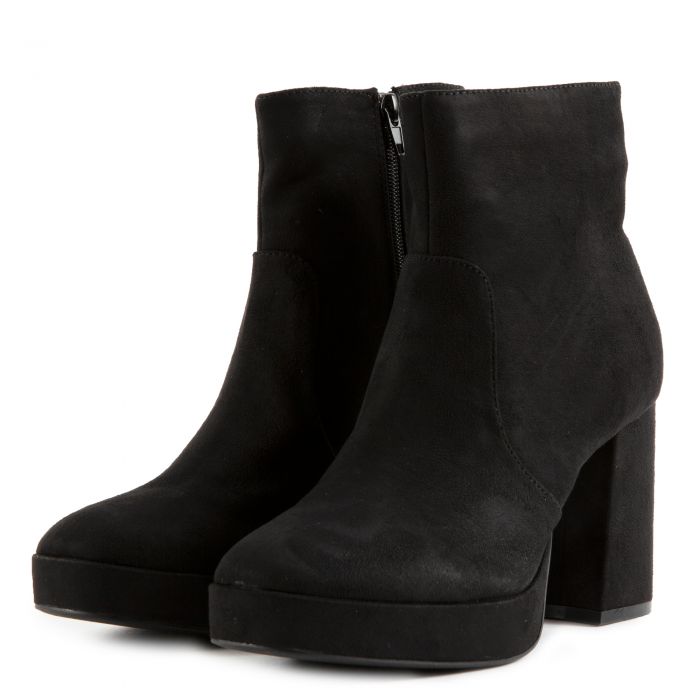 Underlined-01 Platform Heel Booties Black Suede