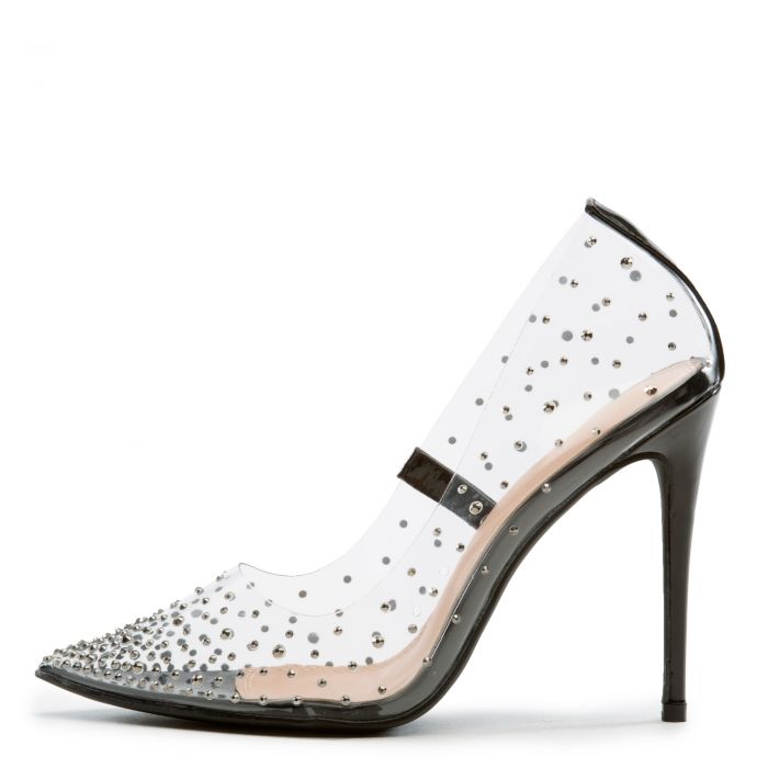 Badass-1 Pointy Toe Clear Pump Heels Black
