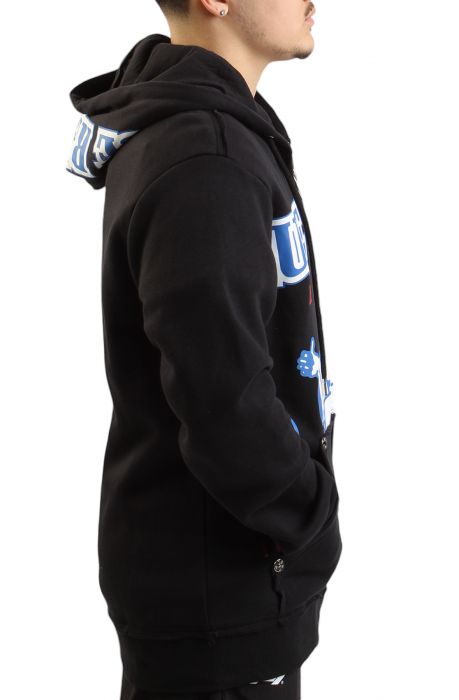 Exaggerated Icon Raw Trim Zip Hoodie  Black