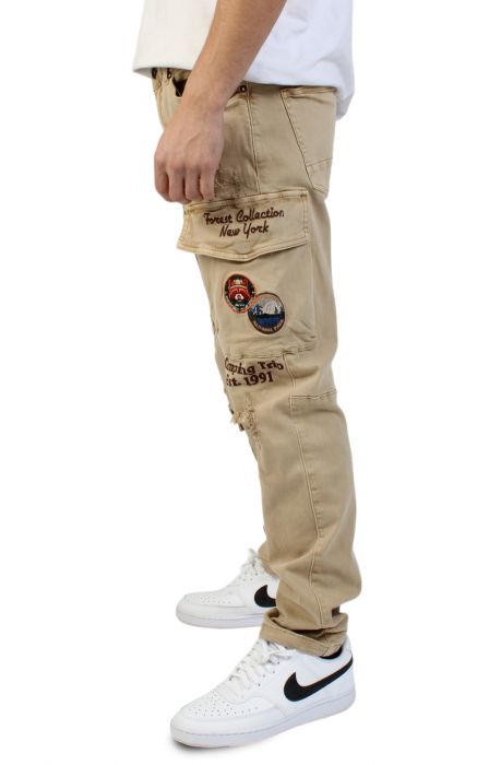 Outdoor Color Denim Cargo Pants Khaki