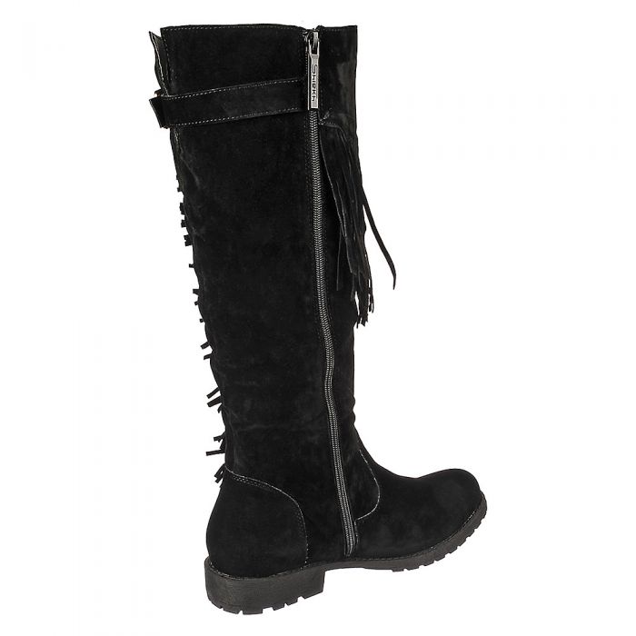 Knee High Fringe Pocket Boot Riley-01 Black