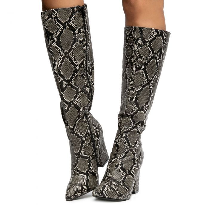 Desi-3 Mid-Calf Snake Boots Black