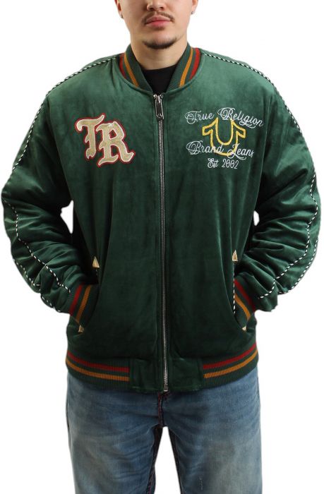 Western Velvet Bomber Jacket Dark Green