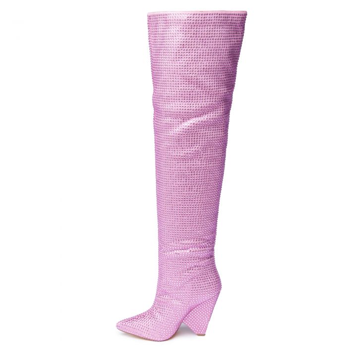 Nano-1 Rhinestone High Heel Boots Pink